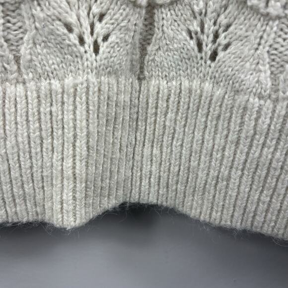 Gap Cream Ivory Pointelle Knit Sweater Sz M Tall Wool Blend Puff Sleeve - Picture 8 of 10